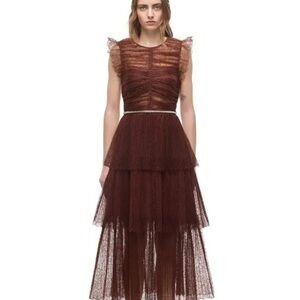 Self-Portrait Burgundy Layered Midi Dress